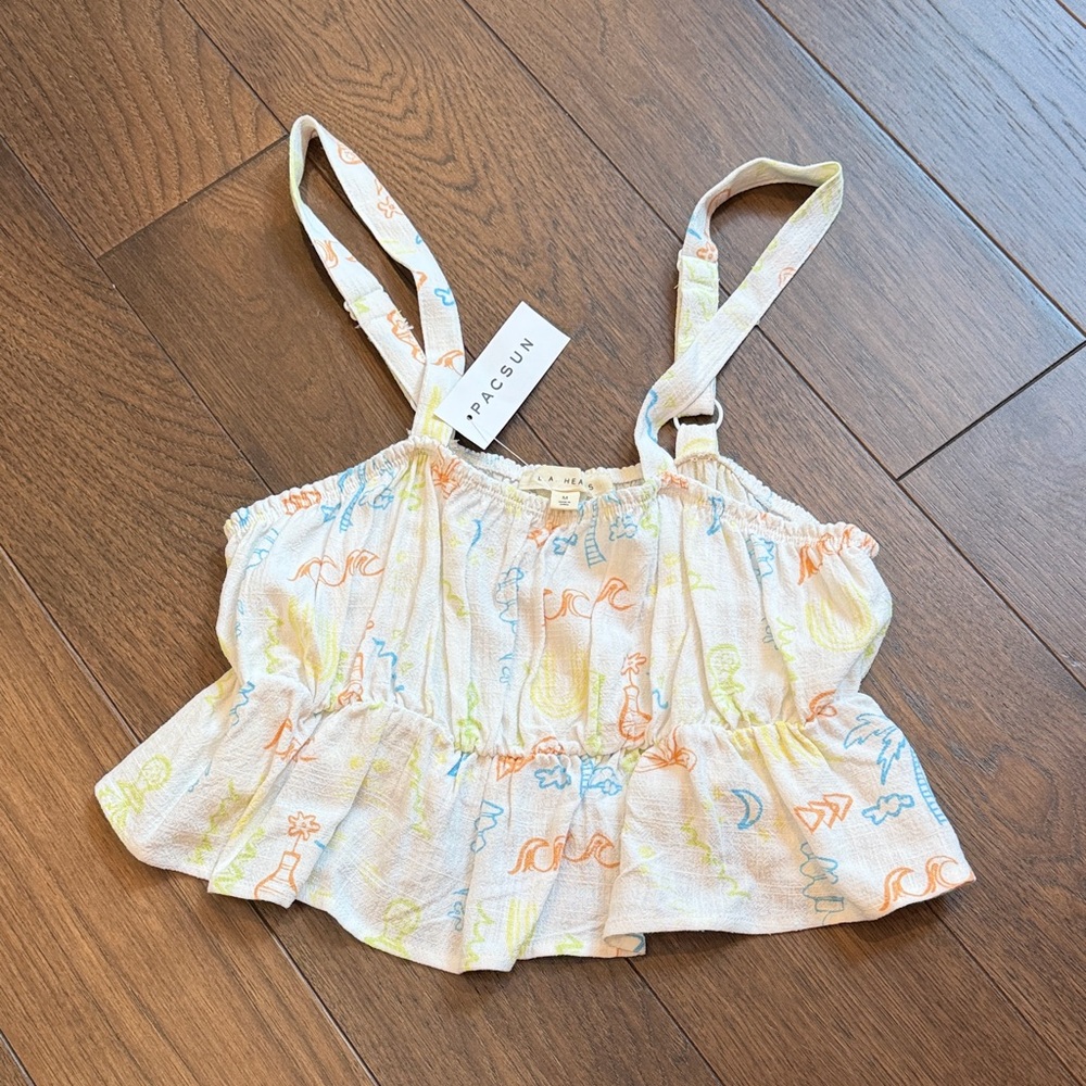 L.A. Hearts Cropped Tank Top Size Medium NWT Multi Color Print C3-092